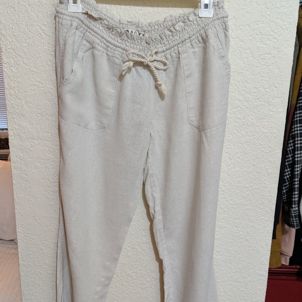 Cream Roxy Linen Pants